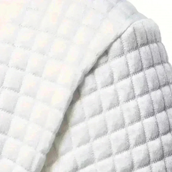 Long Sleeve Waffle Knit Drawstring Hoodie | White | Large - Picture 3 of 4